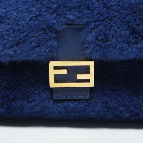 FENDI Boa fur mini mamma bucket Shoulder Bag blue WS23284