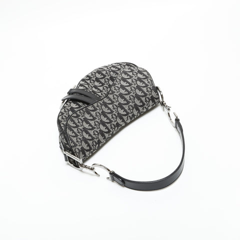 Christian Dior Canvas Trotter Saddlebag Silver Metal Shoulder Bag black WS23285