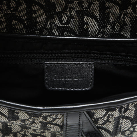 Christian Dior Canvas Trotter Saddlebag Silver Metal Shoulder Bag black WS23285