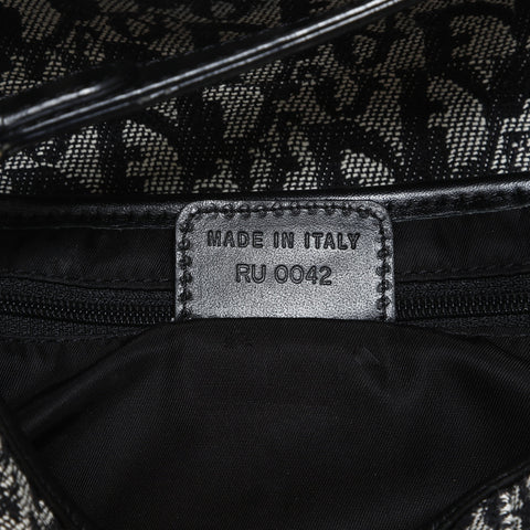 Christian Dior Canvas Trotter Saddlebag Silver Metal Shoulder Bag black WS23285