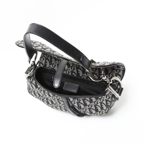 Christian Dior Canvas Trotter Saddlebag Silver Metal Shoulder Bag black WS23285