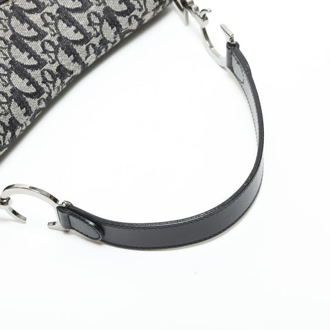 Christian Dior Canvas Trotter Saddlebag Silver Metal Shoulder Bag black WS23285