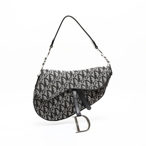 Christian Dior Canvas Trotter Saddlebag Silver Metal Shoulder Bag black WS23285
