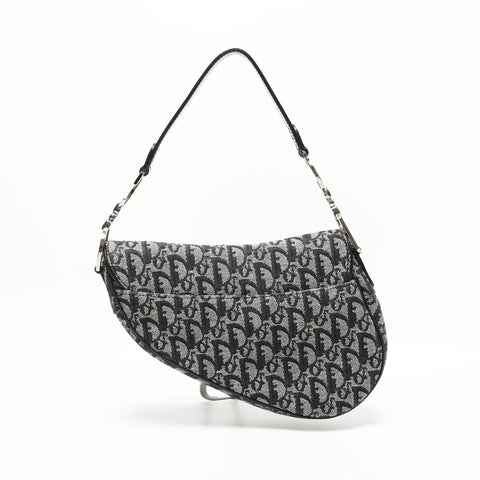 Christian Dior Canvas Trotter Saddlebag Silver Metal Shoulder Bag black WS23285
