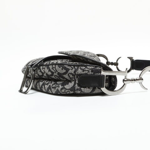 Christian Dior Canvas Trotter Saddlebag Silver Metal Shoulder Bag black WS23285