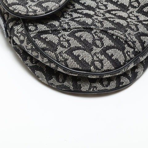 Christian Dior Canvas Trotter Saddlebag Silver Metal Shoulder Bag black WS23285