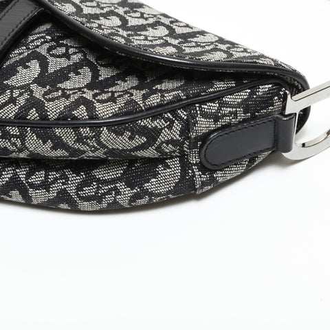 Christian Dior Canvas Trotter Saddlebag Silver Metal Shoulder Bag black WS23285
