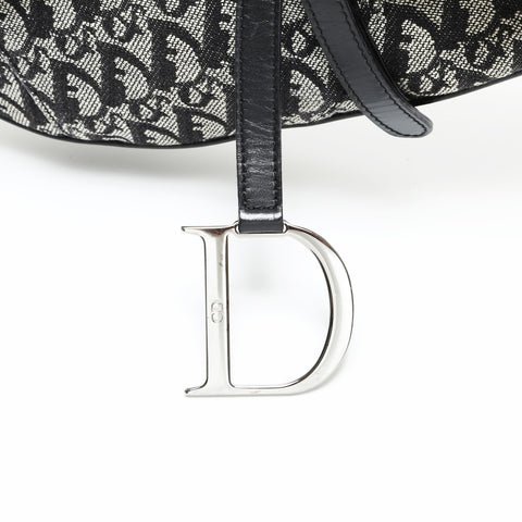 Christian Dior Canvas Trotter Saddlebag Silver Metal Shoulder Bag black WS23285