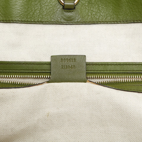 GUCCI GG Supreme Green Leather PVC Tote Bag beige WS23288