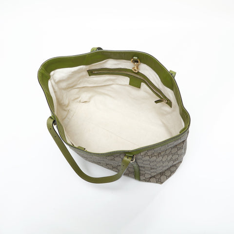 GUCCI GG Supreme Green Leather PVC Tote Bag beige WS23288