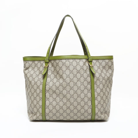 GUCCI GG Supreme Green Leather PVC Tote Bag beige WS23288