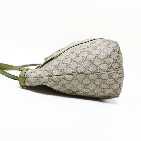 GUCCI GG Supreme Green Leather PVC Tote Bag beige WS23288