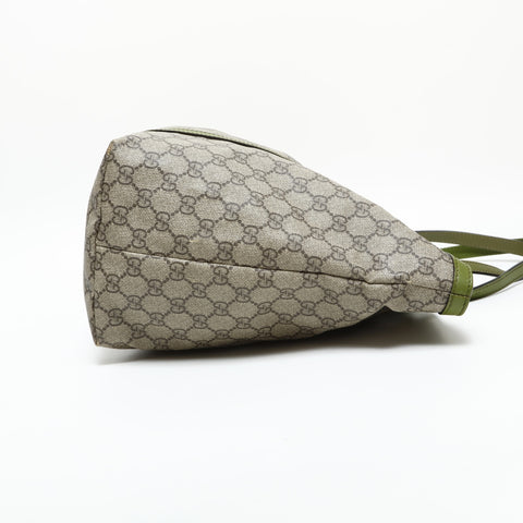 GUCCI GG Supreme Green Leather PVC Tote Bag beige WS23288