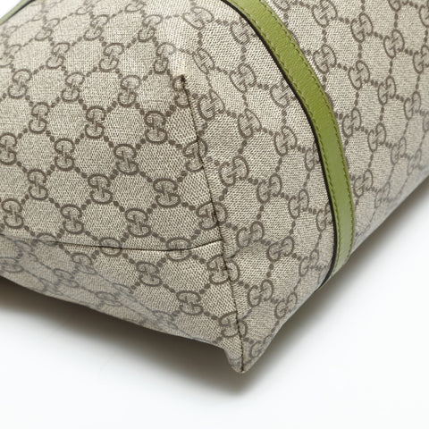 GUCCI GG Supreme Green Leather PVC Tote Bag beige WS23288