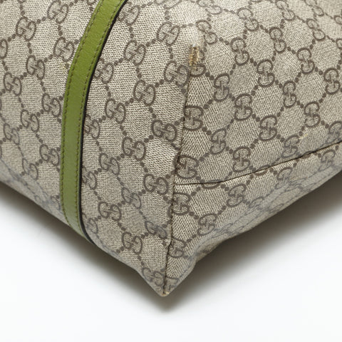 GUCCI GG Supreme Green Leather PVC Tote Bag beige WS23288