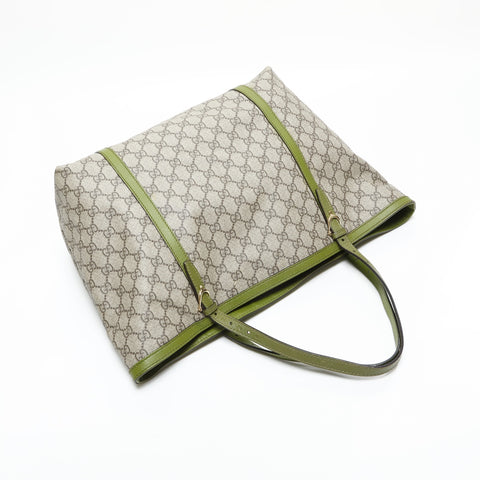 GUCCI GG Supreme Green Leather PVC Tote Bag beige WS23288