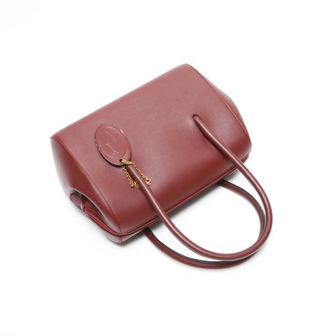 CARTIER Leather Boston Bag Must Do Handbag Red WS23290