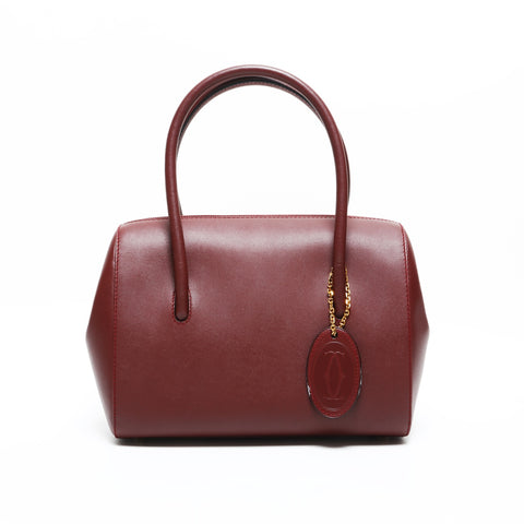 CARTIER Leather Boston Bag Must Do Handbag Red WS23290