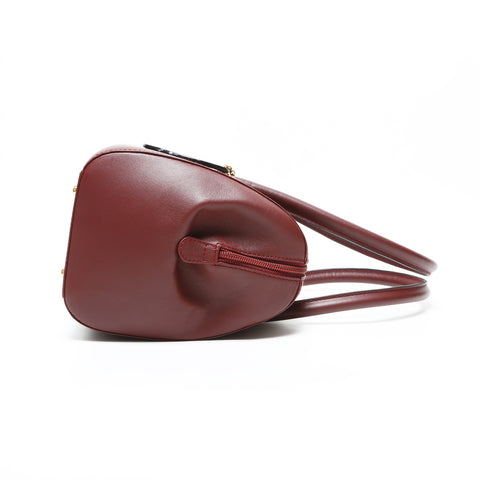 CARTIER Leather Boston Bag Must Do Handbag Red WS23290