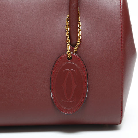 CARTIER Leather Boston Bag Must Do Handbag Red WS23290