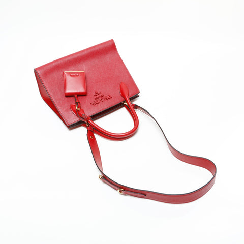PRADA Monochrome Leather 2way Handbag Red WS23293
