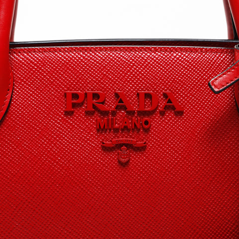 PRADA Monochrome Leather 2way Handbag Red WS23293