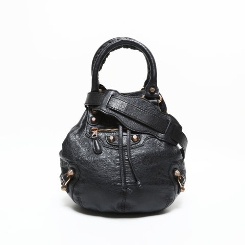 BALENCIAGA Giant Leather 2way Bonbon Shoulder Bag black WS23297