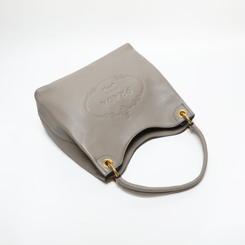 PRADA Logo embossed leather one belt Shoulder Bag gray WS23301