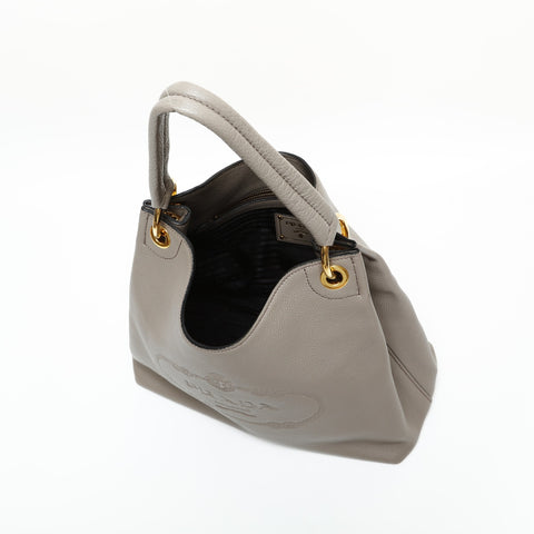 PRADA Logo embossed leather one belt Shoulder Bag gray WS23301