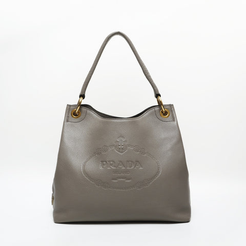 PRADA Logo embossed leather one belt Shoulder Bag gray WS23301