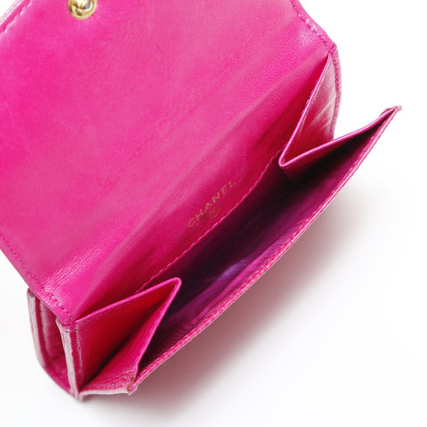 CHANEL No. 4 Caviar Skin 1996-1997 COCO Mark Tri-fold wallet pink WS23305