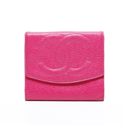 CHANEL No. 4 Caviar Skin 1996-1997 COCO Mark Tri-fold wallet pink WS23305