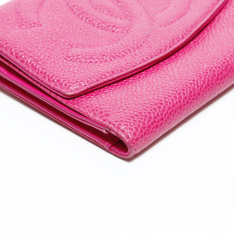 CHANEL No. 4 Caviar Skin 1996-1997 COCO Mark Tri-fold wallet pink WS23305