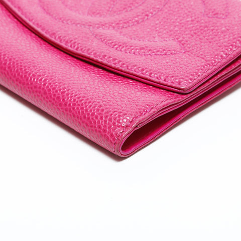 CHANEL No. 4 Caviar Skin 1996-1997 COCO Mark Tri-fold wallet pink WS23305