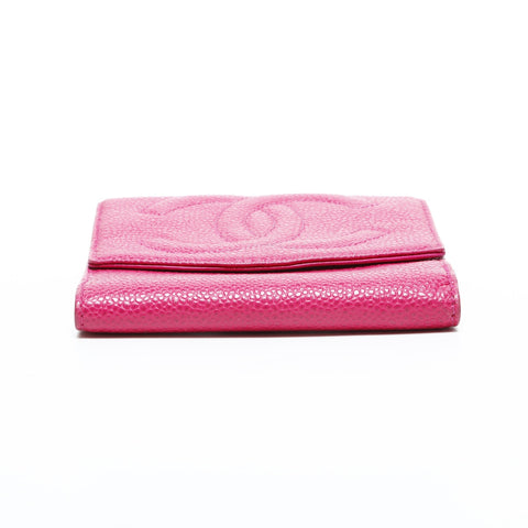 CHANEL No. 4 Caviar Skin 1996-1997 COCO Mark Tri-fold wallet pink WS23305