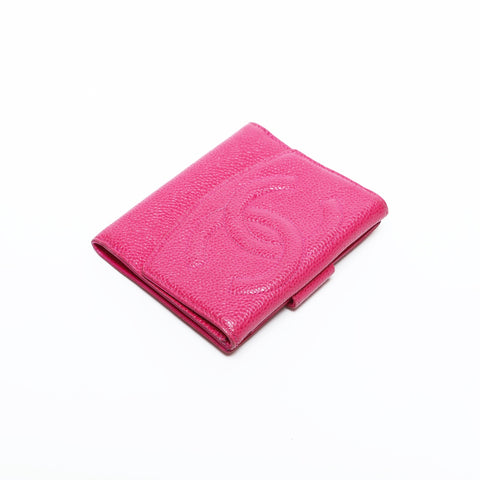 CHANEL No. 4 Caviar Skin 1996-1997 COCO Mark Tri-fold wallet pink WS23305