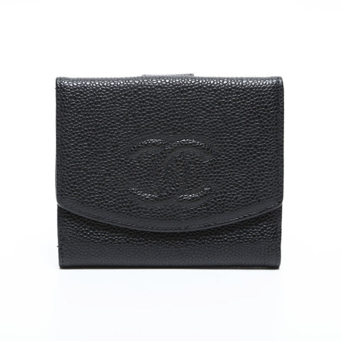 CHANEL No. 5 Caviar Skin 1997-1999 COCO Mark Tri-fold wallet black WS23308