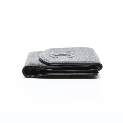 CHANEL No. 5 Caviar Skin 1997-1999 COCO Mark Tri-fold wallet black WS23308