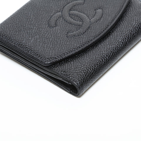 CHANEL No. 5 Caviar Skin 1997-1999 COCO Mark Tri-fold wallet black WS23308