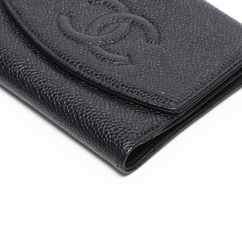 CHANEL No. 5 Caviar Skin 1997-1999 COCO Mark Tri-fold wallet black WS23308