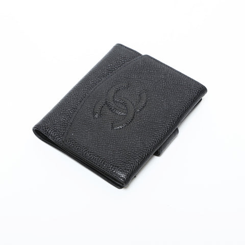 CHANEL No. 5 Caviar Skin 1997-1999 COCO Mark Tri-fold wallet black WS23308