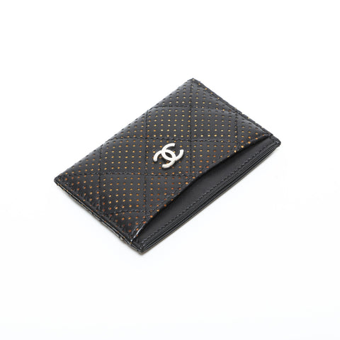 CHANEL Punched Leather Matelasse COCO Mark 11 Series 2006-2008 Card Case black WS23310