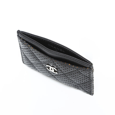 CHANEL Punched Leather Matelasse COCO Mark 11 Series 2006-2008 Card Case black WS23310