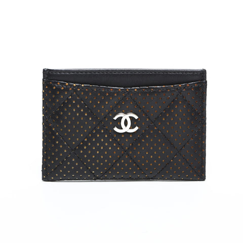 CHANEL Punched Leather Matelasse COCO Mark 11 Series 2006-2008 Card Case black WS23310