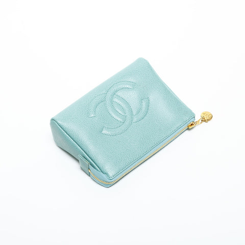 CHANEL No. 5 1997-1999 COCO Mark Caviar Skin Pouch green WS23311