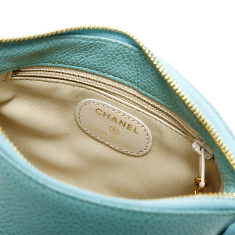 CHANEL No. 5 1997-1999 COCO Mark Caviar Skin Pouch leather green WS23311