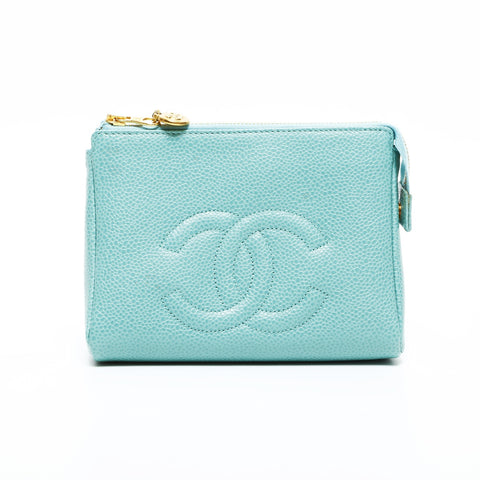 CHANEL No. 5 1997-1999 COCO Mark Caviar Skin Pouch green WS23311