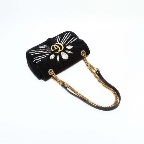 GUCCI Velour GG Marmont with Rhinestones Shoulder Bag black WS23323