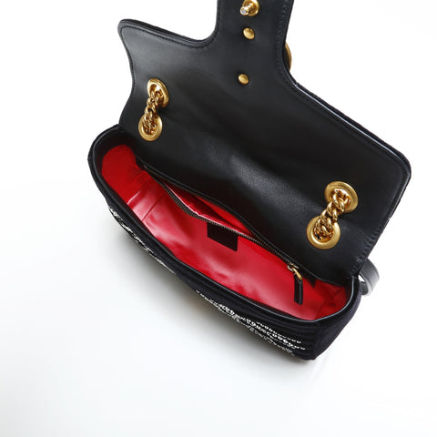 GUCCI Velour GG Marmont with Rhinestones Shoulder Bag black WS23323