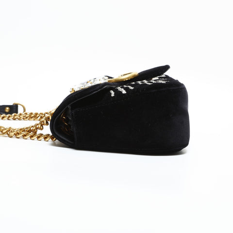GUCCI Velour GG Marmont with Rhinestones Shoulder Bag black WS23323